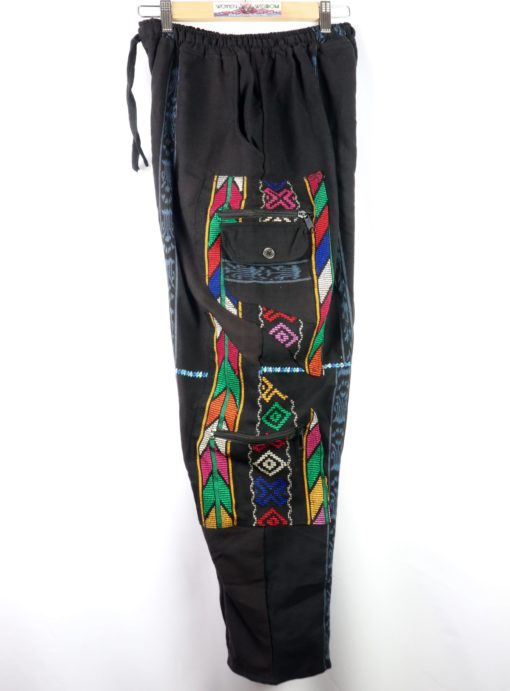 Men's Tribal Cargo Pants mayan upcycled sustainable woven wisdom festival fashion hand woven embroidered rainbow